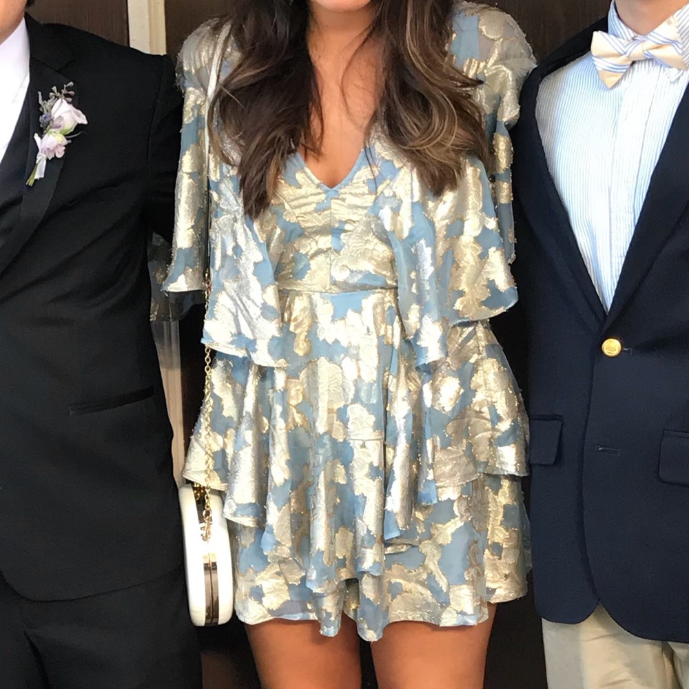 Top shop blue and gold long sleeve romper